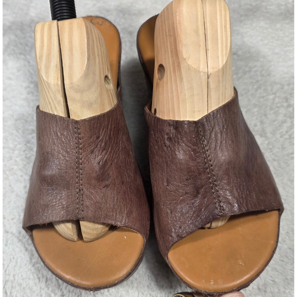 Kork-Ease Leather Platform Wedge Slides Womens 7M Brown K26957 Boho Sandals